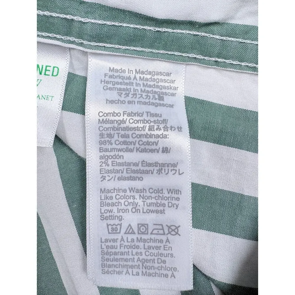 J.Crew Flex Washed Striped Shirt Green White Button Down Coastal Prep Resort M